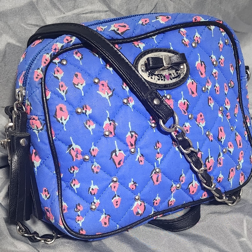 Betsey Johnson Floral Electric Blue Quilted Small Crossbody W/ Removable Straps